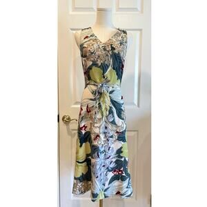 NWT Tommy Bahama Silk Floral V-Neck A-Line Midi Dress Sleeveless Tie Waist Sz 6